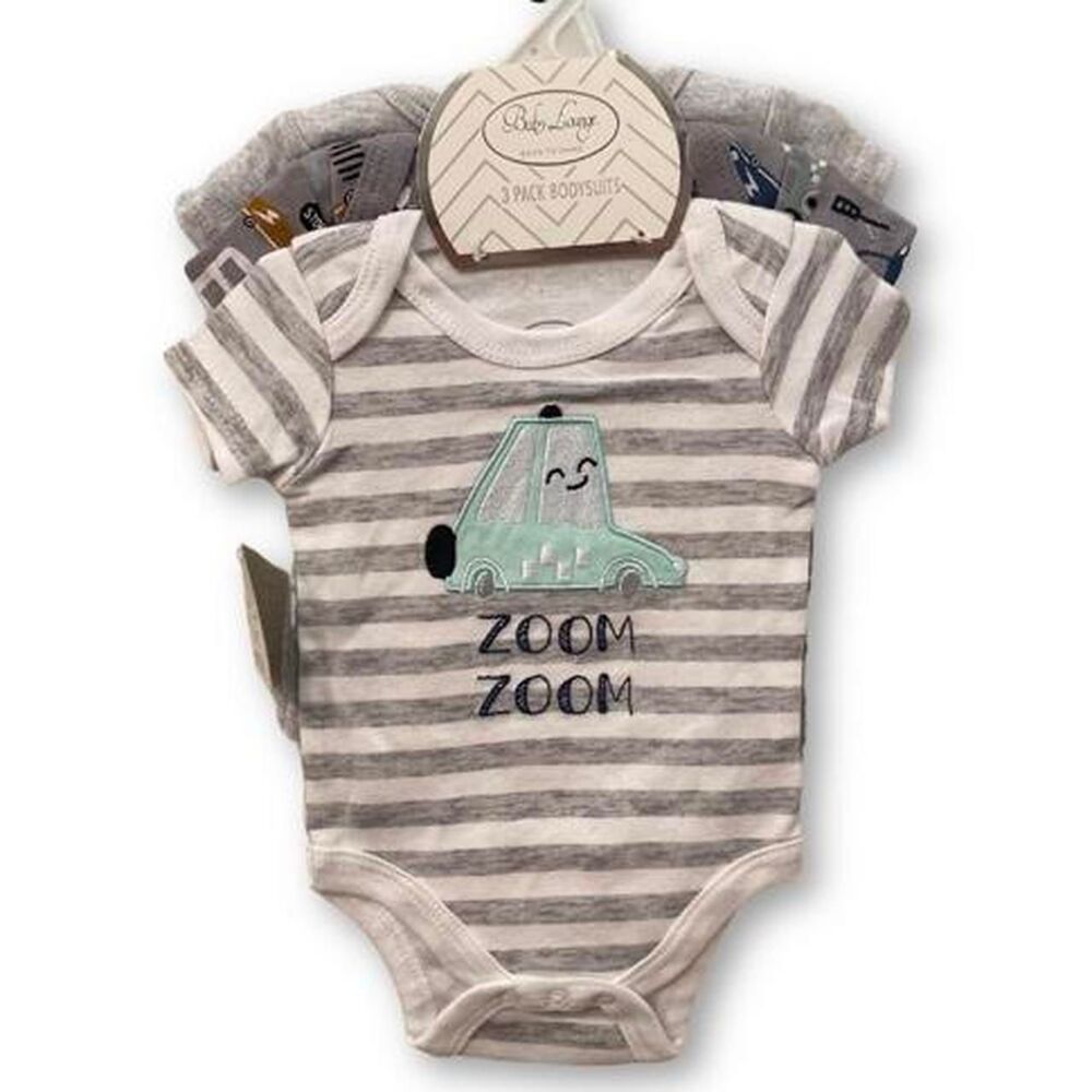Baby Bodysuits Cars 3 pack Size 0-3 months‎ Gray Blue